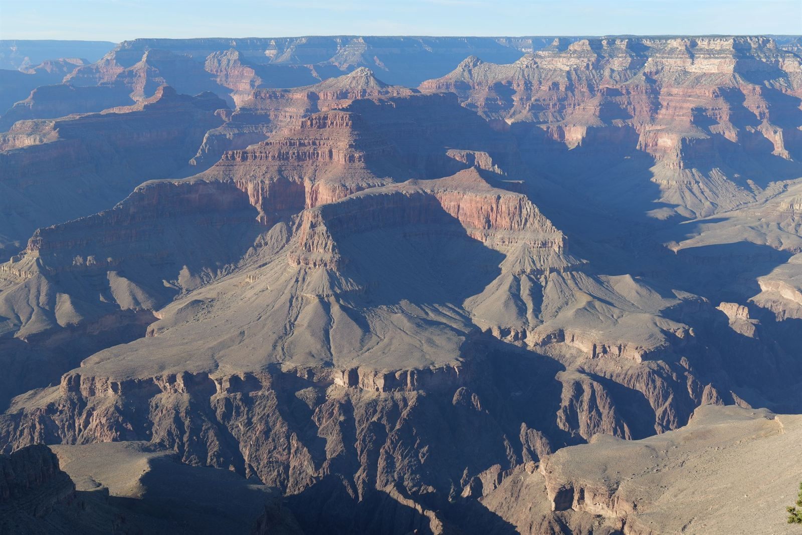 Layered ridges and buttes of the Grand Canyon seen from the rim