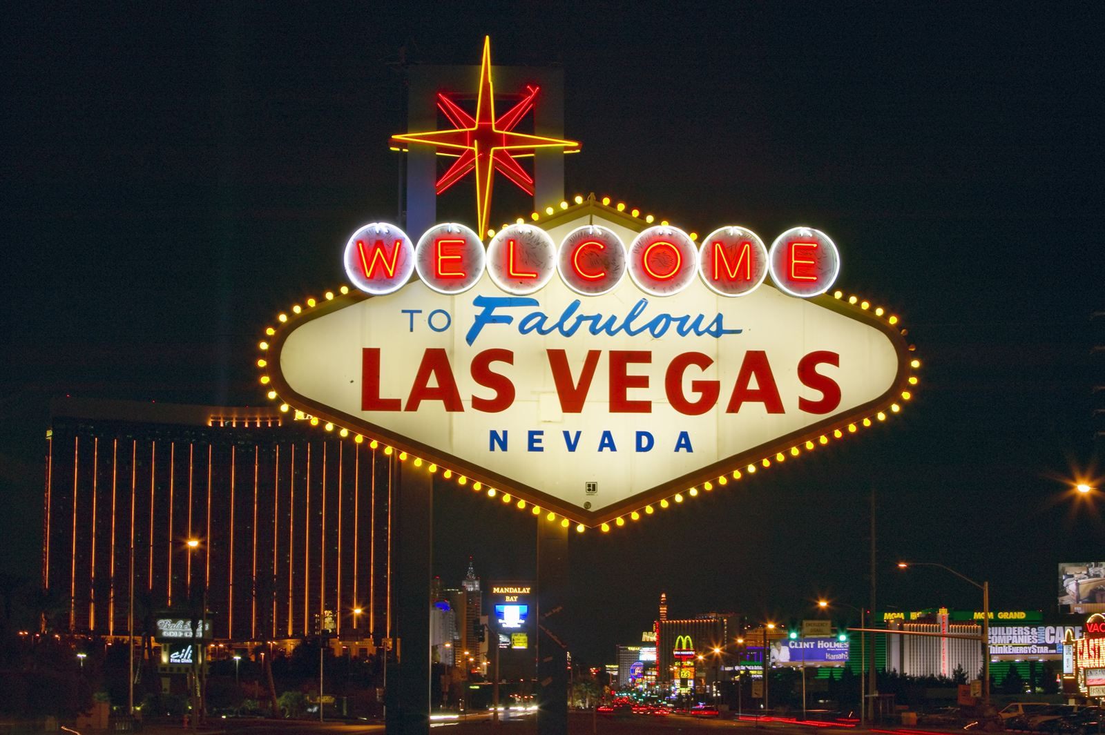 The Welcome to Fabulous Las Vegas neon sign lit up at night
